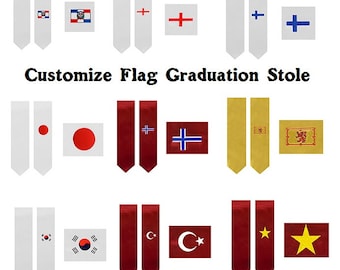 Customize Flag Graduation Sash/Stole International Study Abroad Adult Unisex/Flag Graduation Stole Embroidery Sash