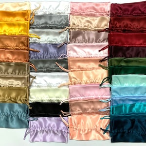 Silk Satin Drawstring Bags, Bridesmaid Gift Bags, Matching Bags for Bridesmaid Robes, Embroidered Gift Bags, Monogrammed Gift Bags