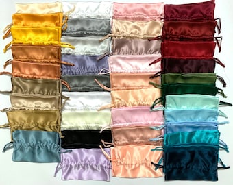 Silk Satin Drawstring Bags, Bridesmaid Gift Bags, Matching Bags for Bridesmaid Robes, Embroidered Gift Bags, Monogrammed Gift Bags