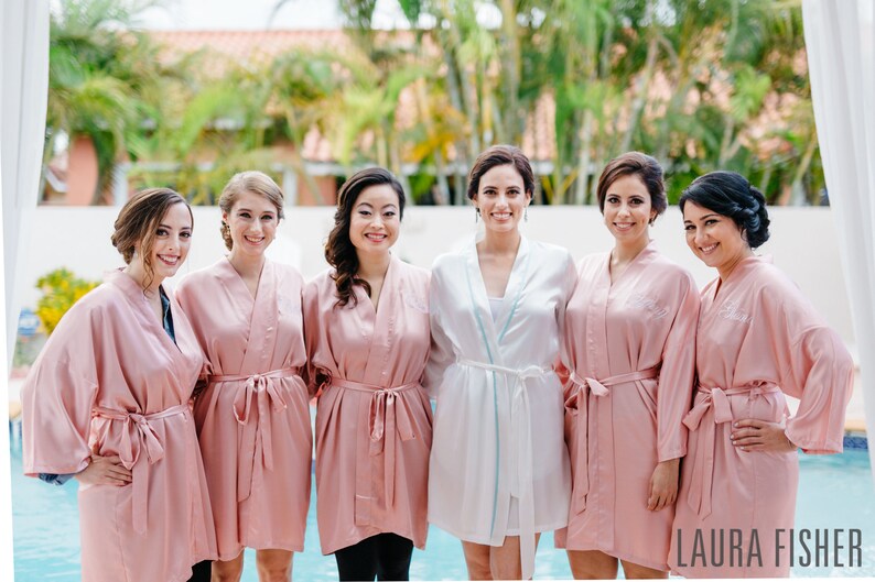 Blush Bridal Party Robes Set Of Silk Embroidered Robes Bridal Etsy