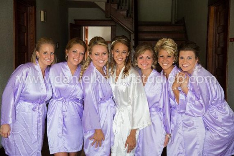 Customizable Silk Satin Bridesmaid Robes, Embroidered Names, Plus Size Available, Wedding Prep Robes, Personalized Bridal Party image 10