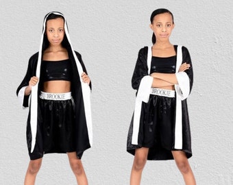 Ensemble peignoir de boxe K3-CUSTOM, short de boxe, costume de danse, peignoir de boxe enfant, tenue de boxe bébé, ensemble peignoir de boxe personnalisé, costume de danse de boxe