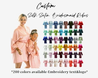 Personalized Satin Bridesmaid Robe, Custom Embroidered Bridal Party Robes
