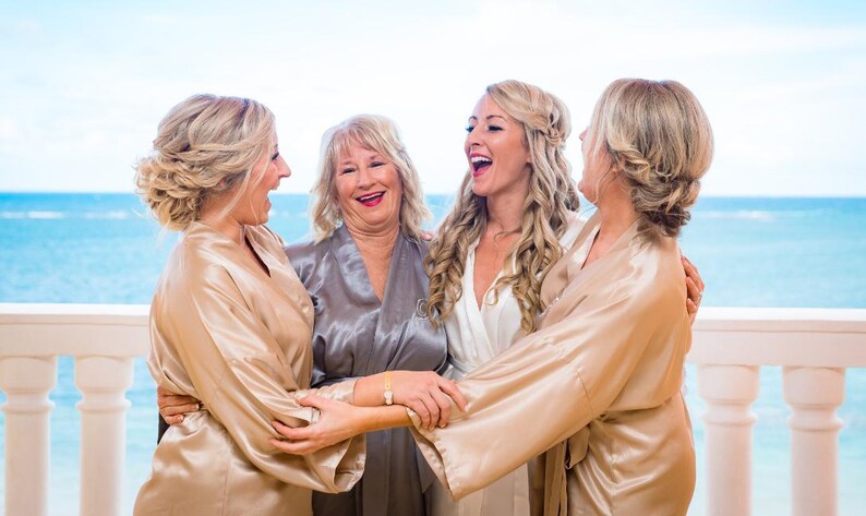 Customizable Silk Satin Bridesmaid Robes, Embroidered Names, Plus Size Available, Wedding Prep Robes, Personalized Bridal Party image 11