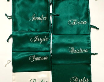 Silk Satin Drawstring Bag Personalized Embroidered Name Logo Pouch Jewelry Cosmetic Gift Wedding Business Packaging
