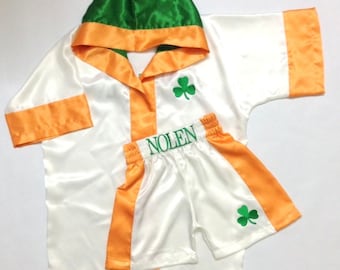 CUSTOM Made NATIONAL FLAG Ireland boxing Robe set American Flag Boxing Outfit Personalized baby boxer outfit Boxer costume little fighter