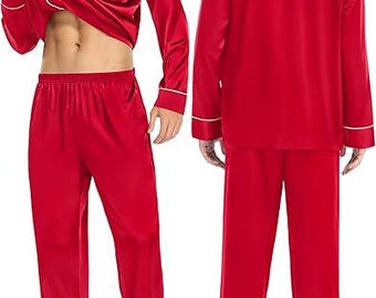 P2-Custom Pyjamas Men Silk Men Pyjamas, Langarm Pyjamas lange Hose, Silk Pyjamas shirt, Silk Men Shirts und Silk long Pants, Weihnachtsgeschenke