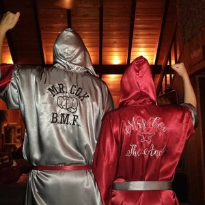 Adult Boxing Silk Satin robes Custom made robes Personalized robes embroidered robes, mongorammed robes Boxing robes Men boxing robes Couple