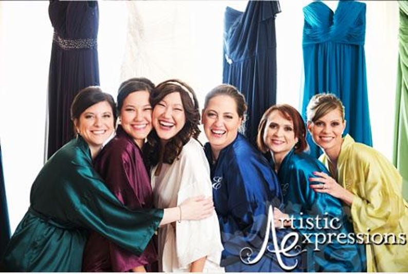 Embroidered Silk Satin Bridesmaid Robes, Personalized Custom Name, Bridal Party Wedding Morning, Getting Ready, Bridal Shower Gift image 19