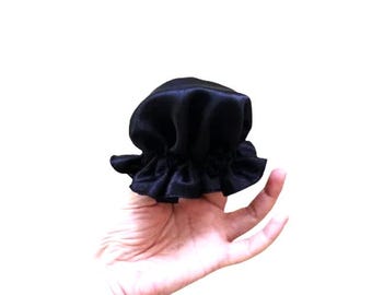 Coprichignon Beaut nero, fermachignon in raso di seta, accessorio per la protezione dei capelli in seta, coprichignon Beaut, coprichignon in raso
