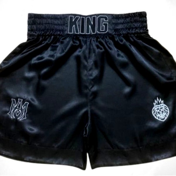 PERSONALIZADO Bordado y personalizado Pantalones cortos de boxeo negros Boxeo Trunks para adultos y niños boxeo Trunks Boxing Short hombres Shorts pantalones cortos de bebé