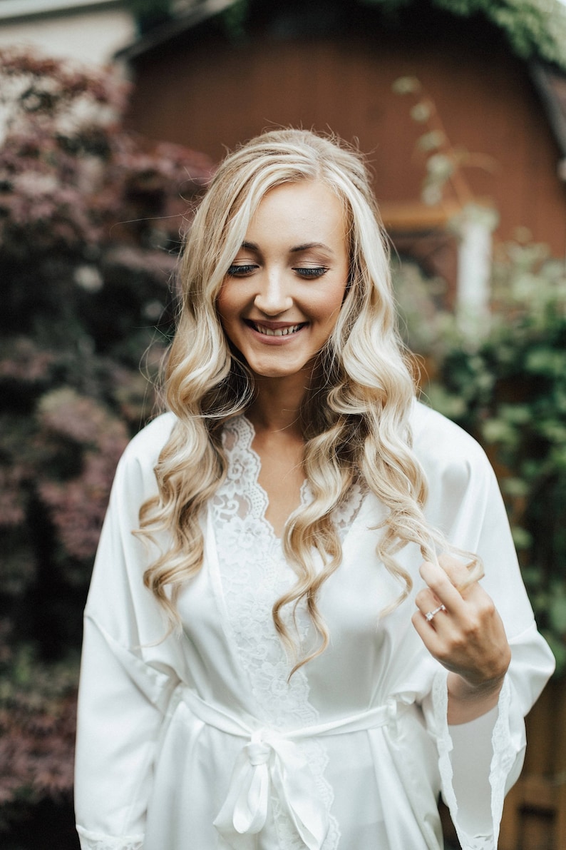 Km04silk Satin Bridal White Ivory Robe Dressing Gown Etsy