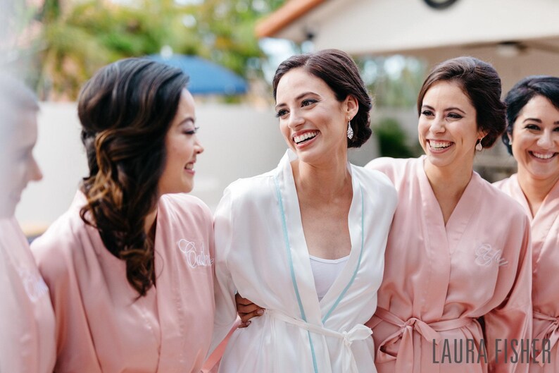 Embroidered Silk Satin Bridesmaid Robes, Personalized Custom Name, Bridal Party Wedding Morning, Getting Ready, Bridal Shower Gift image 15