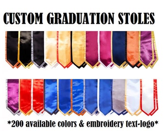 Custom Graduation Trimmed Stoles, Trimmed Graduation Stoles, Silk Satin Grad Stoles, Graduation Honor Stoles, Custom Embroidery Grad Stoles