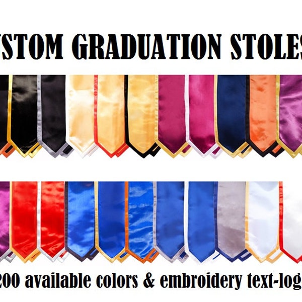 Custom Graduation Trimmed Stoles, Trimmed Graduation Stoles, Silk Satin Grad Stoles, Graduation Honor Stoles, Custom Embroidery Grad Stoles