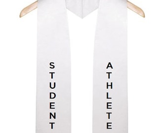 Custom Student Athlete Satin Graduation Sash and  Stoles - White Satin-Embroidery Graduation Stoles - Graduation Gifts