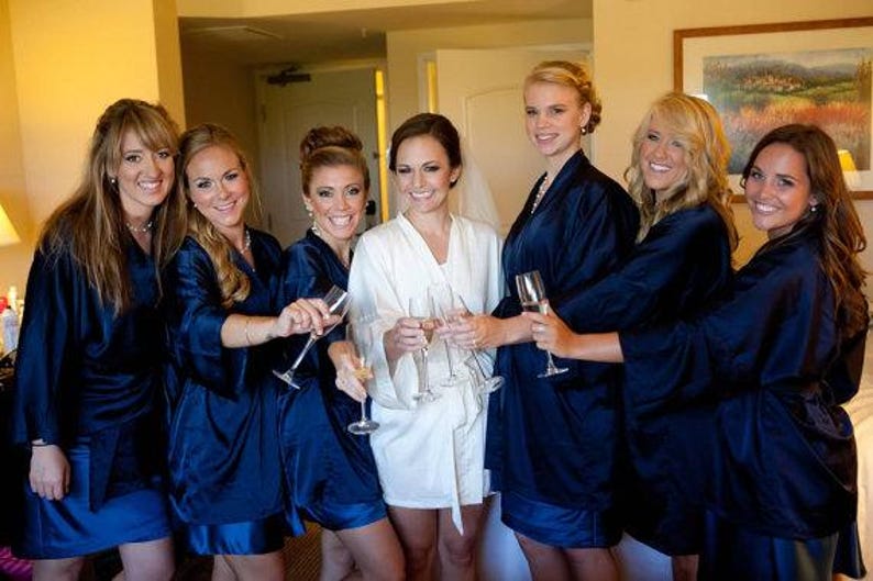 Customizable Silk Satin Bridesmaid Robes, Embroidered Names, Plus Size Available, Wedding Prep Robes, Personalized Bridal Party image 19