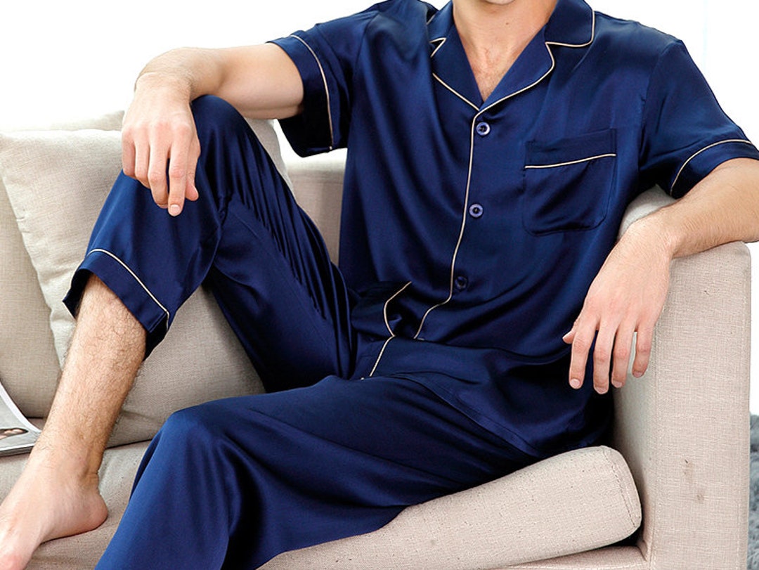 P1-personalized Silk Satin Pajamas Men Pajamas, Shorts Sleeves Pajamas ...
