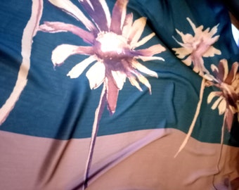 Floral Silk Scarf Silk Scarf Pure Silk Shawl Teal Beige Silk Scarf