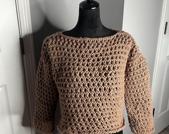 Knitted Sweater – Loose Knit Boho Top, Earthy Tones