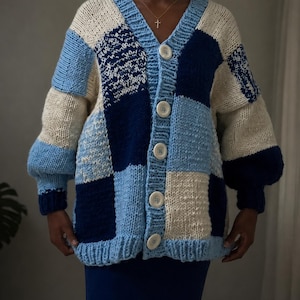 Handmade Blueberry Patchwork Knit Sweater