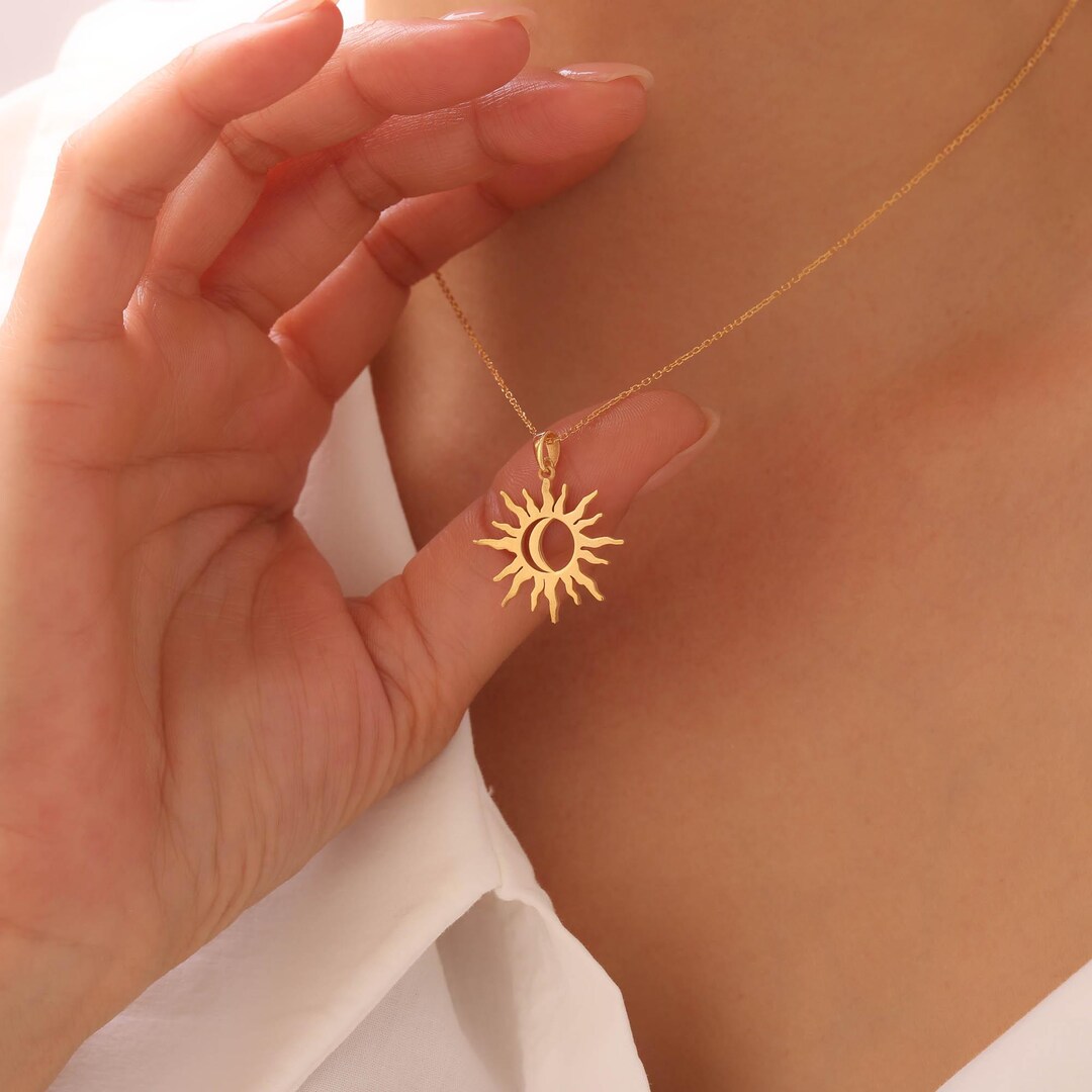 925 Sterling Silver Sun and Moon Charm Necklace – Celestial Pendant ...
