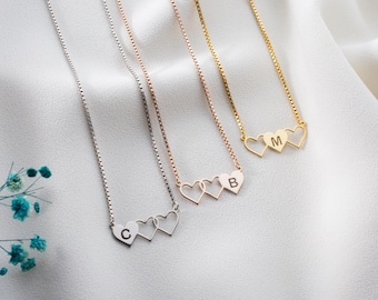 Personalized Sterling Silver Three-Heart Initial Necklace – Custom Sisters or Friends Gift, Minimalist Sentimental Jewelry