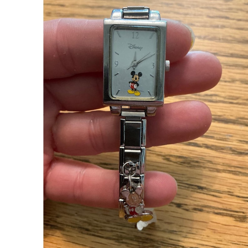 Disney Mickey Mouse Italian Charm Bracelet Watch Silver Tone and 18k gold charm image 1
