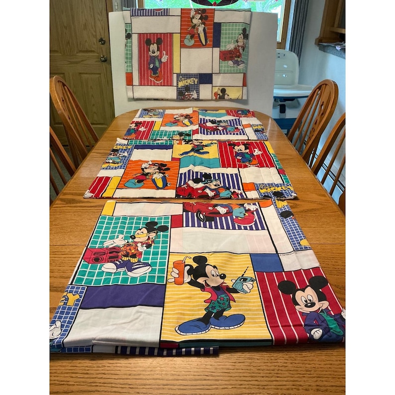 Vintage 90 Disney Cool Mickey Mouse Bedding Retro Flat Sheet Pillowcases blanket image 1