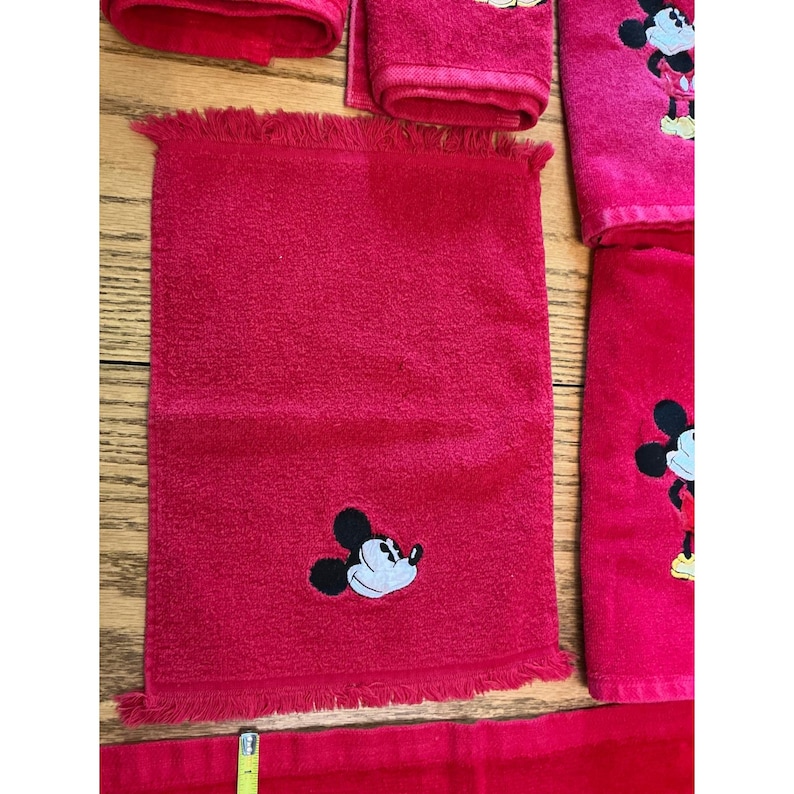 Vintage Mickey Mouse Red Bath Towel Set 9 Piece Disney Embroidered Cotton Terry image 4