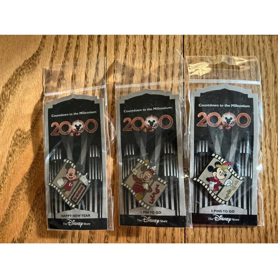 Disney Store Countdown to the Millennium Mickey Mouse Pin Set 3 New Sealed 2000 View 2