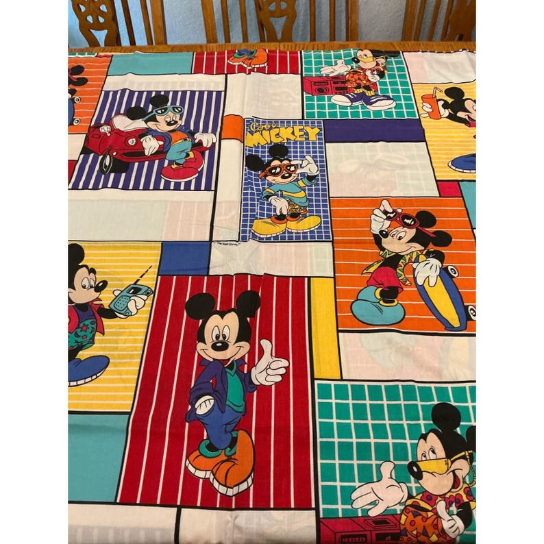 Vintage 90 Disney Cool Mickey Mouse Bedding Retro Flat Sheet Pillowcases blanket image 8
