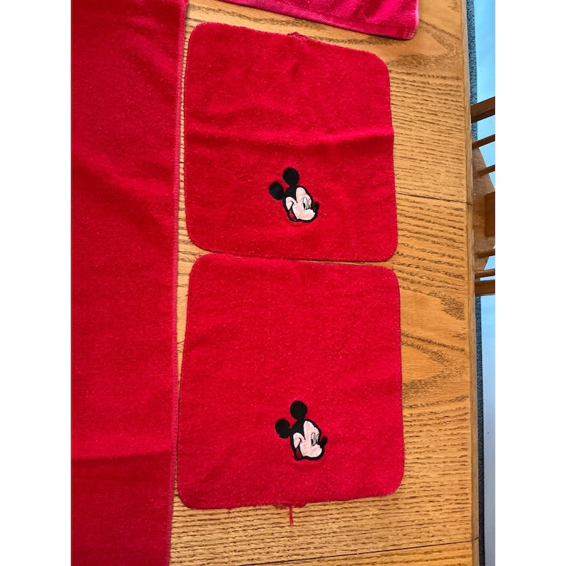 Vintage Mickey Mouse Red Bath Towel Set 9 Piece Disney Embroidered Cotton Terry image 8