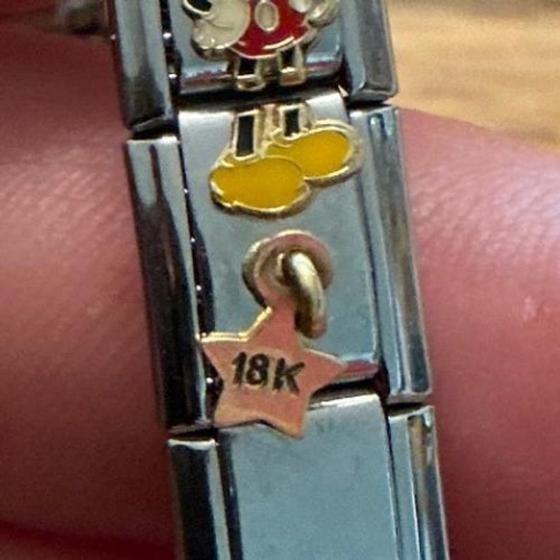 Disney Mickey Mouse Italian Charm Bracelet Watch Silver Tone and 18k gold charm image 4