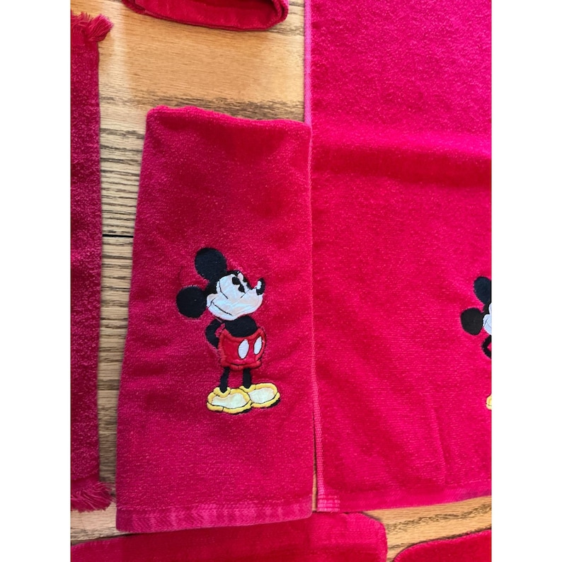 Vintage Mickey Mouse Red Bath Towel Set 9 Piece Disney Embroidered Cotton Terry image 6