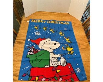 Peanuts Snoopy Merry Christmas keukentheedoek Blue Santa Woodstock Holiday
