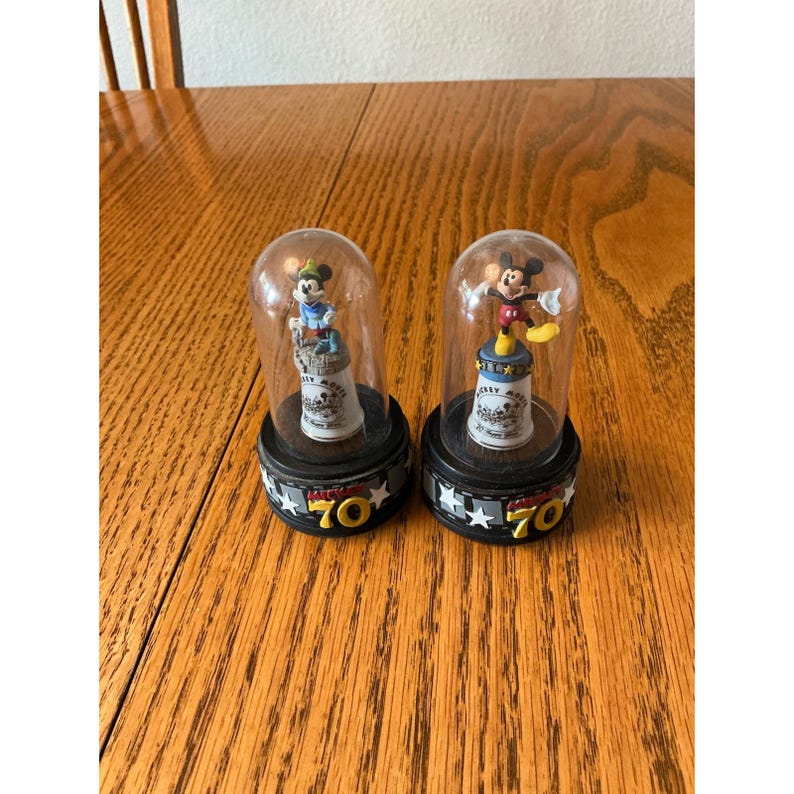 Disney Mickey Mouse 70 Happy Years Thimble Figurine Set of 2 Collectible Domes image 2