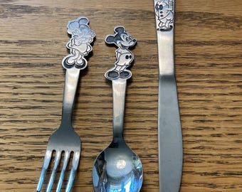 Vintage Disney Bonny roestvrijstalen bestekset Mickey Minnie Donald Duck Japan, 3 stuks