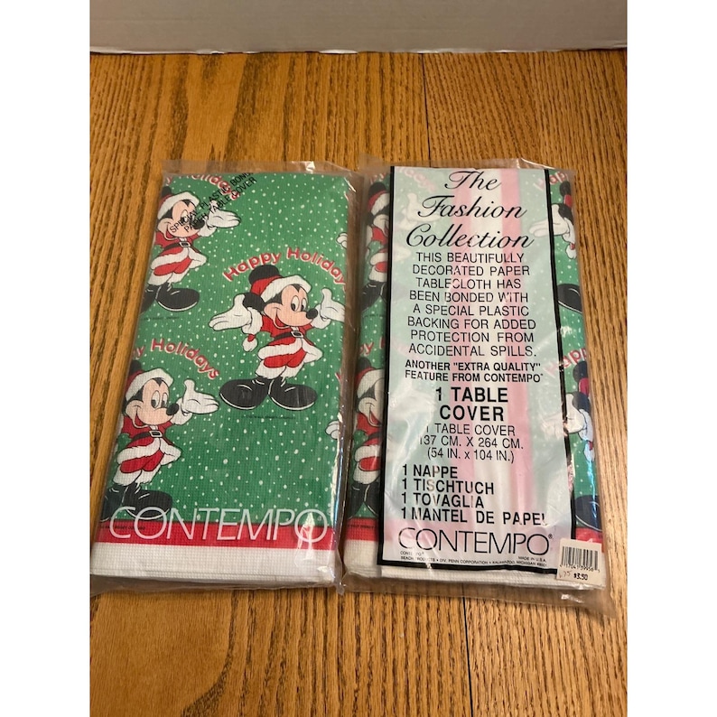 Vintage Disney Mickey Mouse Christmas Paper Tablecloths Contempo Set of 2 New image 1