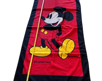 Vintage Disney Mickey Mouse Beach Towel Red Black 100% Cotton Made in Brazil
