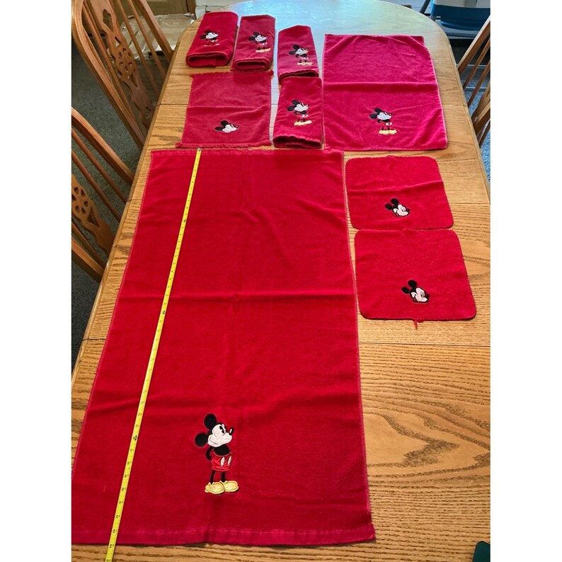 Vintage Mickey Mouse Red Bath Towel Set 9 Piece Disney Embroidered Cotton Terry image 1