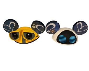 Disney Parks Wall-E and Eve Mickey Mouse Ear Hat Set Pixar Yellow White Pair