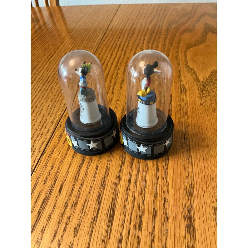 Disney Mickey Mouse 70 Happy Years Thimble Figurine Set of 2 Collectible Domes image 3