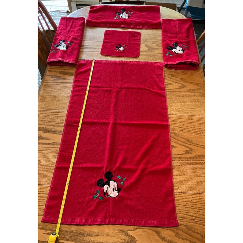 Vintage Disney Mickey Mouse Christmas Towel Set Red Saturday Knight Ltd 5 Piece image 1