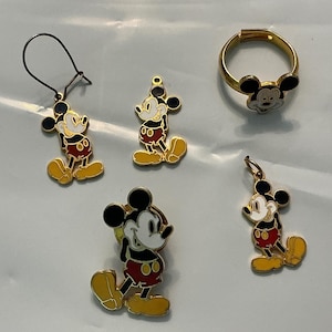 Vintage Disney Mickey Mouse Enamel Jewelry Lot Pin Ring Earring Charms Taiwan image 1