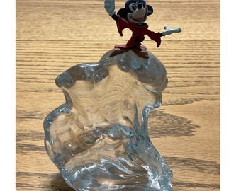 Statuetta Disney Sorcerer Mickey Mouse Crystal Wave Made in Austria Fantasia