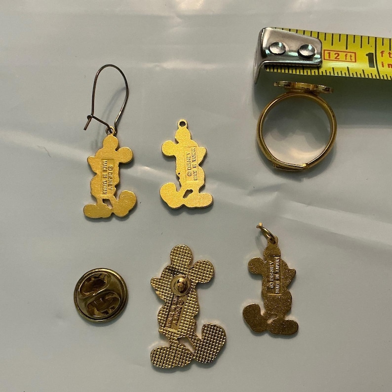 Vintage Disney Mickey Mouse Enamel Jewelry Lot Pin Ring Earring Charms Taiwan image 2
