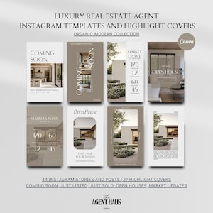 Instagram Templates for Luxury Real Estate Agents | Organic Modern Canva Marketing Kit