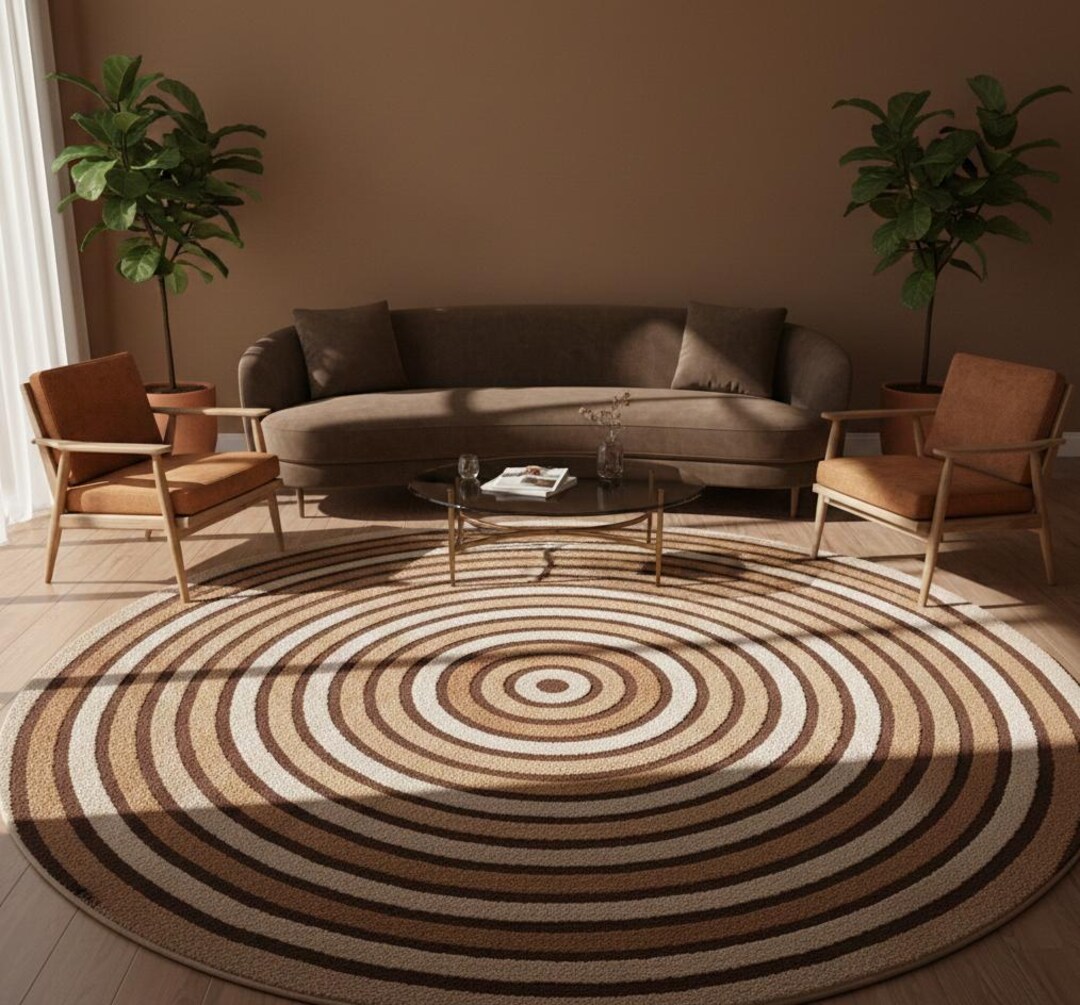 Hand-tufted Wool Round Area Rug, Spiral Pattern, Boho Chic - Etsy