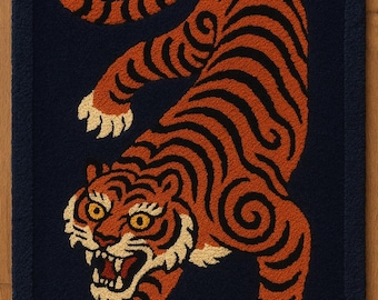 Handtuftad tigermatta | Mörkblå ullmatta i orientalisk stil